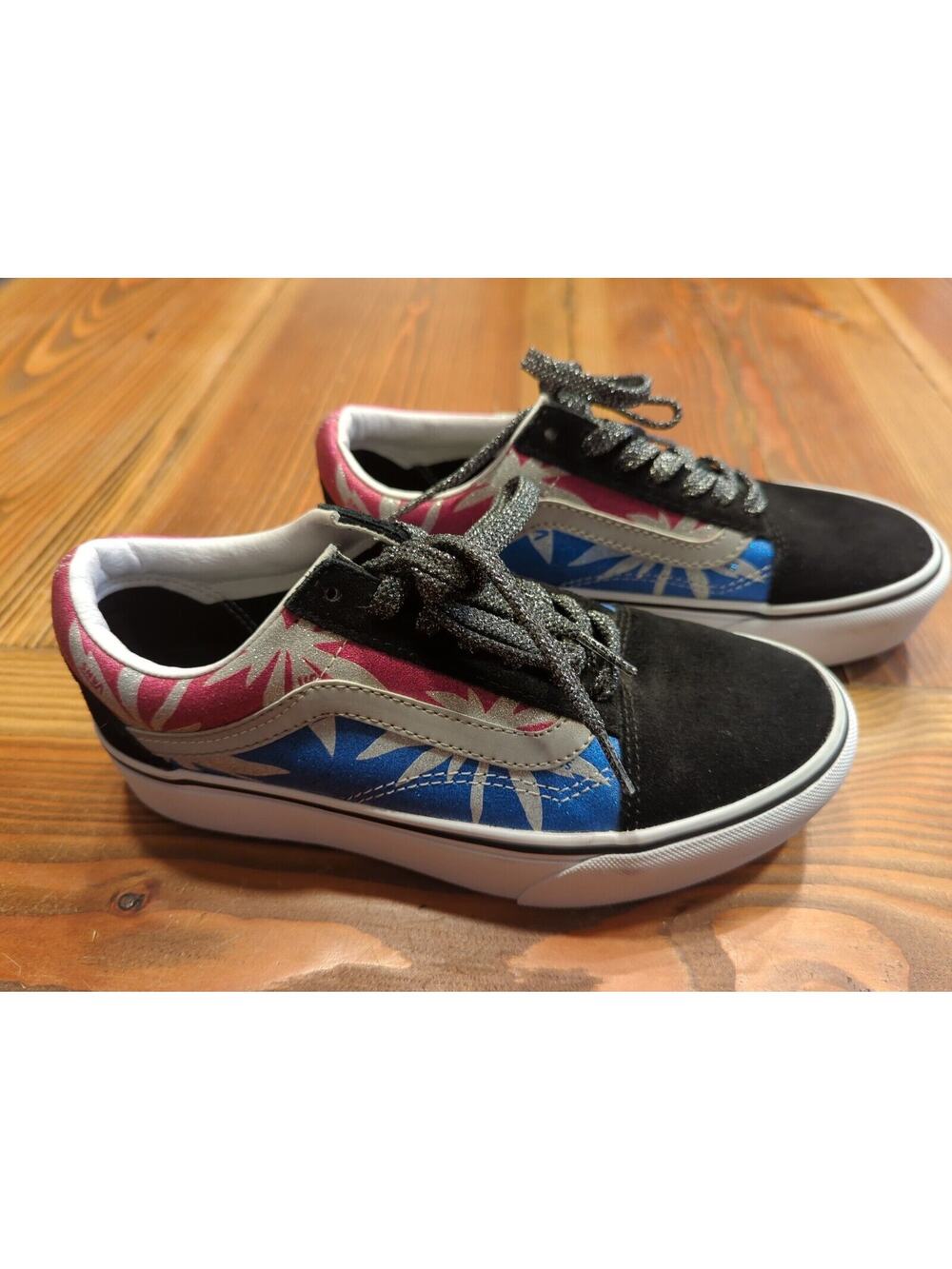 VANS Old Skool Platform After Dark‎ Blue Pink Glitter Shoes Mens 5 Womens 6.5